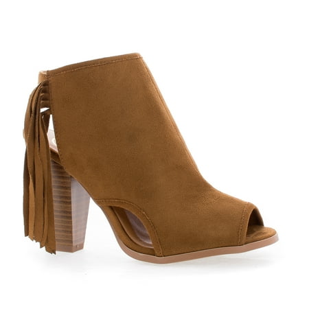peep toe block heel bootie