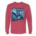 thumbnail image 2 of Wild Bobby, Owl Flying at Nihght In Front of the Moon Animal Lover Mens Long Sleeve Shirt, Vintage Heather Red, X-Large, 2 of 3