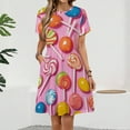 thumbnail image 2 of Candy Pattern Rainbow Lollipop Women's Dress Short Sleeve Summer Sundress Summer Women Clothes, 2 of 7