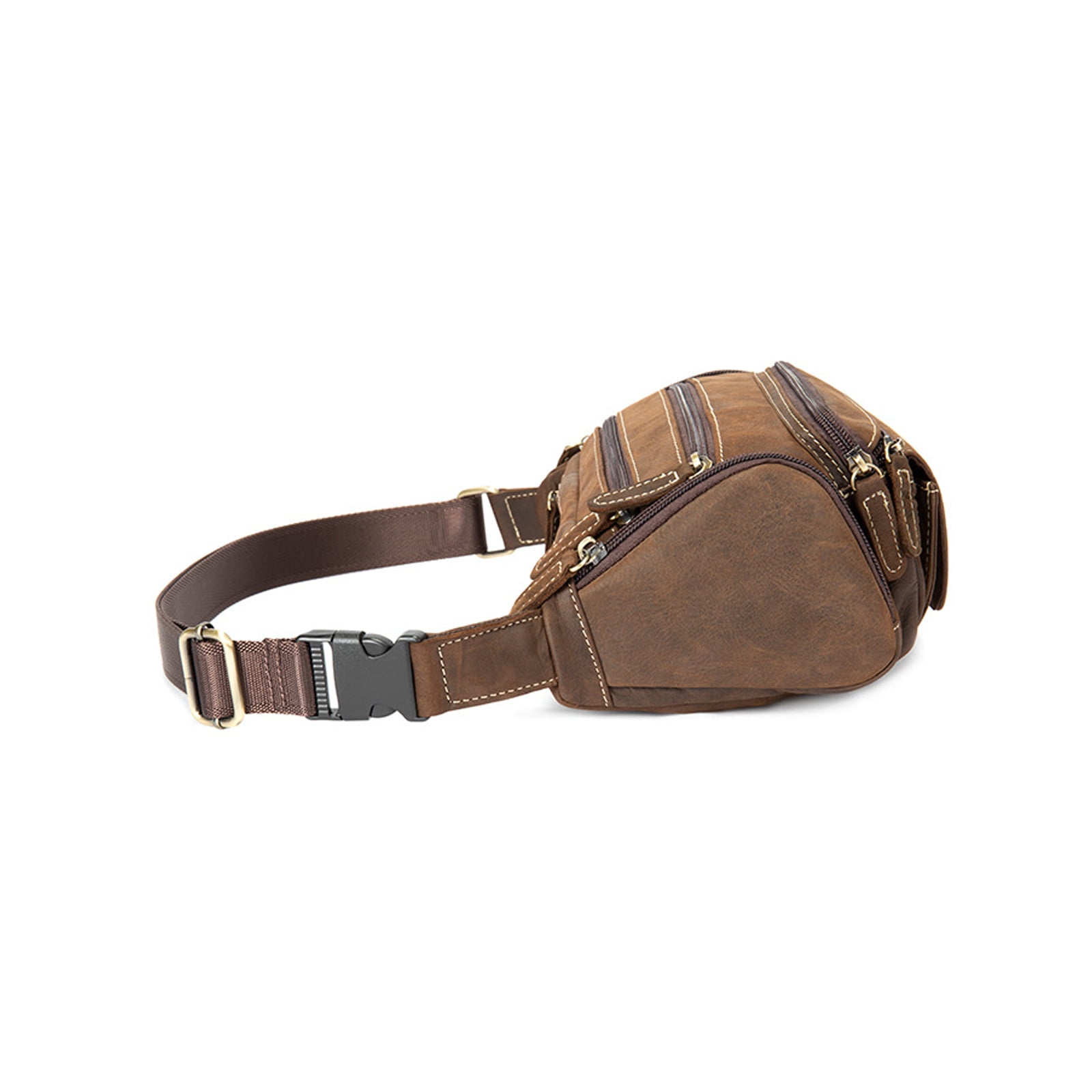 Men’s Genuine Leather Fanny Pack Multi-Pocket Waist Bag with Adjustable Strap and Metal Zipper – Oil Coffee, Dark Coffee, Brown