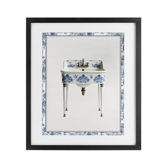 Vintage Chinoiserie Sink Black Framed Print Under Glass, design by Lettered and Lined