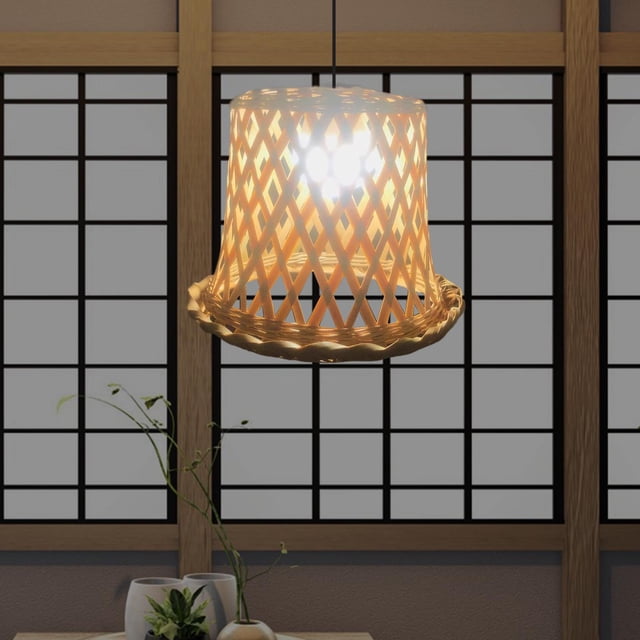 Lámpara de bambú rústica, cubierta de luz colgante LED, decoración decorativa para lámpara de techo, lámpara de comedor, oficina, sala de estar, , Parte superior hexagonal Opción 3 Salvador Pantalla de lámpara
