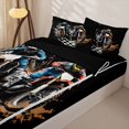 thumbnail image 3 of Manfei Motorcycle Riders Zipper Full Size Comforter Sets with Fitted Sheet and 2 Pillowcases,Checkered Flag Zipper Bedding Set,Black,Black Reversible,4pcs, 3 of 8