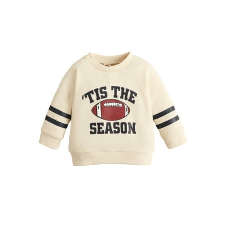 

wybzd Baby Boys Romper/Sweatshirts Toddler Kids Letter Rugby Print Long Sleeve Bodysuits/Hoodies Casual Clothes Beige Sweatshirt 6-12 Months