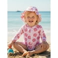 thumbnail image 4 of BemeyourBBs Newborn Baby Girls One Piece Swimsuit Infant Girl Bathing Suit Long Sleeve Zipper Swimwear Rash Guard with Hat Set UPF 50+ Summer Beach Wear, 4 of 9