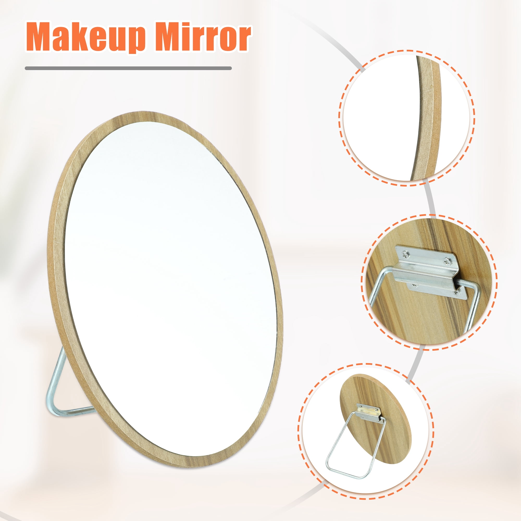 Unique Bargains 1Pc Natural Wooden Makeup Mirror Foldable Small