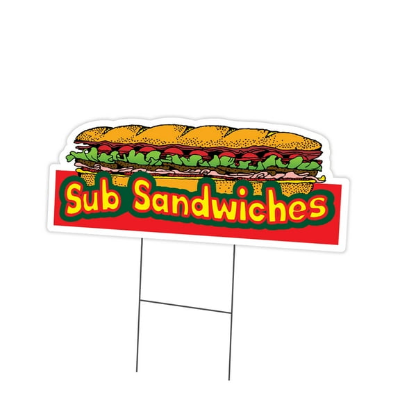 Sub Sandwiches Yard Sign 18" X 24" & Stake | Advertise Your Business | Stake Included Image On Front Only | Made in The USA