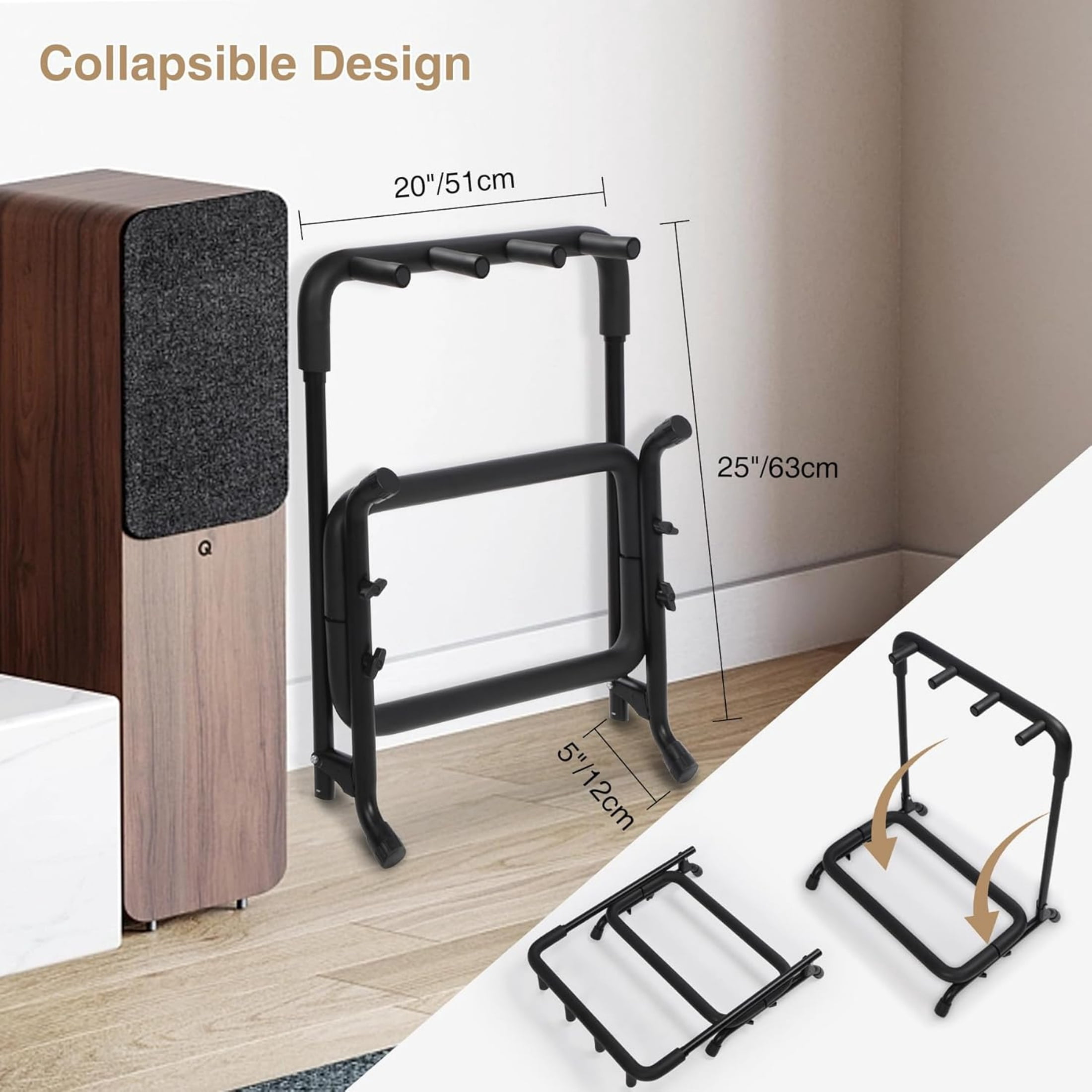 REDCAMP 3 Multi Guitar Stand Rack with Folding Design, Guitar Display Rack with Thick Rubber Padding for Acoustic Electric Guitar, Bass