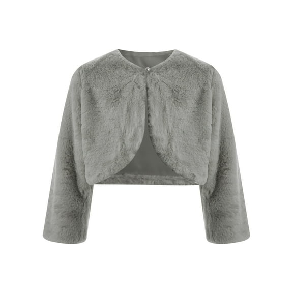 TSSOE Kids Girls Faux Fur Dress Coat Flower Girl Bolero Shrug Sweater Jacket Princess Cape Winter Party Outerwear Gray 4-6