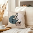 thumbnail image 3 of Ethan Taylor Botanical Throw Pillow Soft Cushion Cover 'Beige Bohemian Botanicals Leaf Boho' Bohemian Pattern Decorative Square Accent Pillow Case, 16x16 Inches, Beige, Blue, 3 of 5