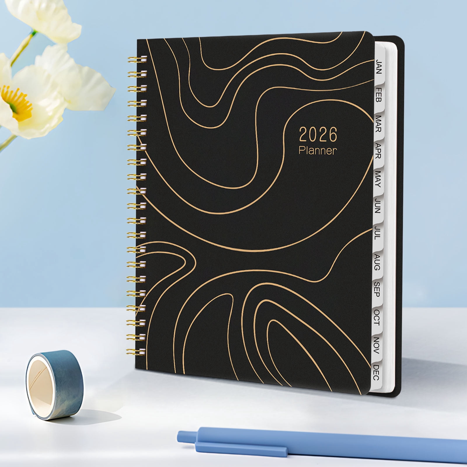Tuvgenk Black Spiral Notebook A4 Subject Notebook Durable 2026 Planner Travel Diary with Separating Pages