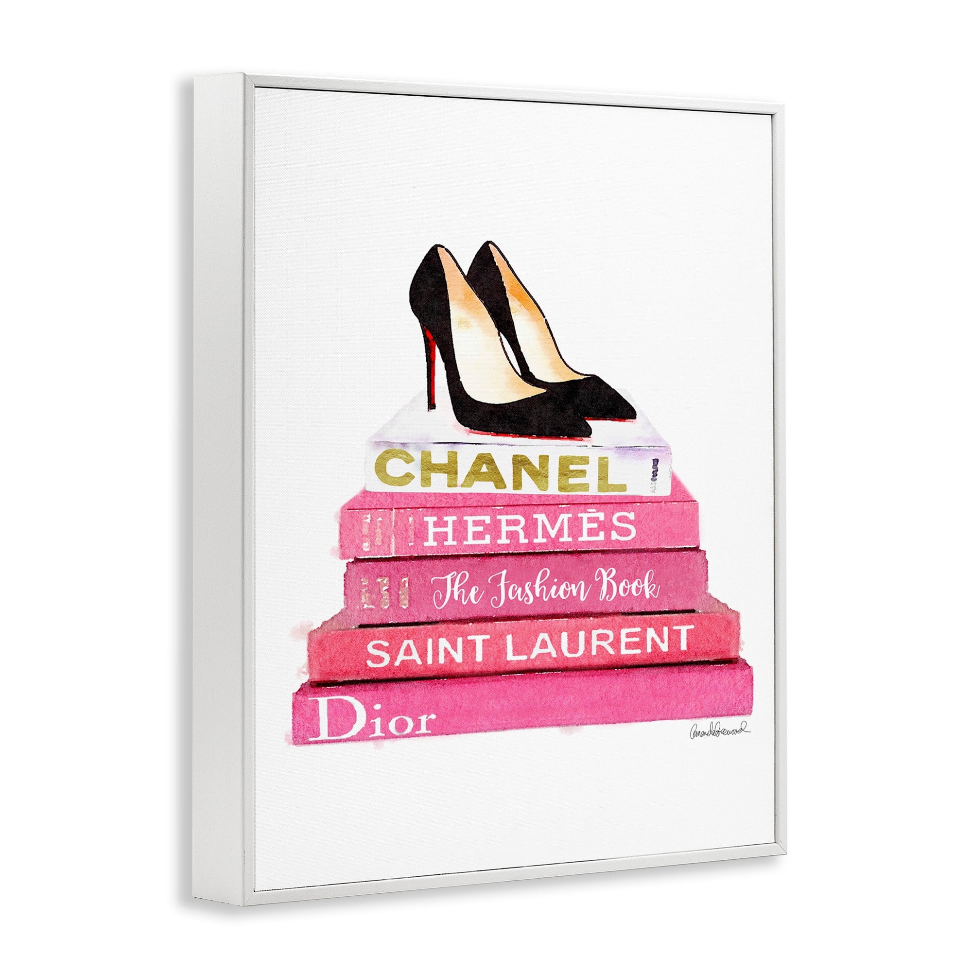 Stupell Industries Glam Pink Fashion Books Black Pump Hells, 24 x 30,Design by Amanda Greenwood