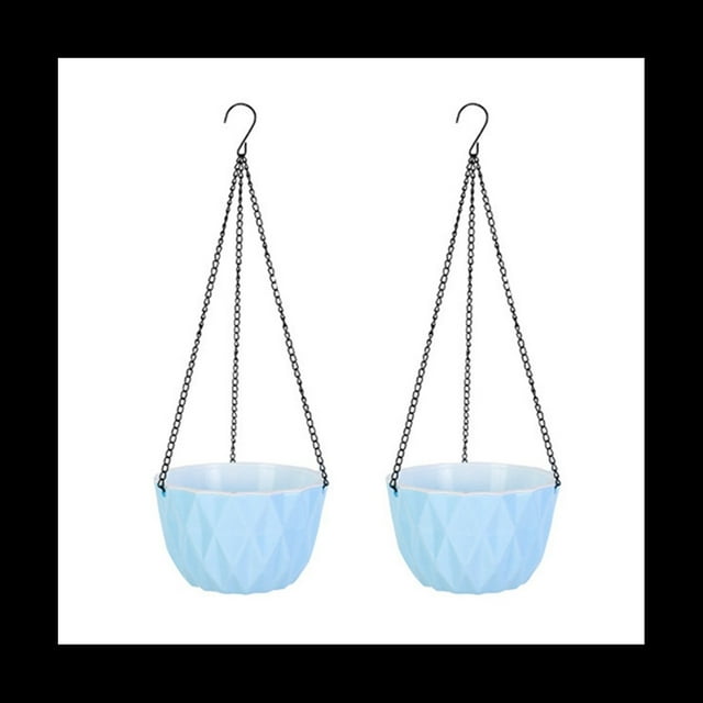 Cesta Colgante de Flores con AutoabsorcióN de Agua, Maceta Colgante Resistente Al Agua, Colgador de Plantas de Resina para JardíN, 2 Uds., Azul