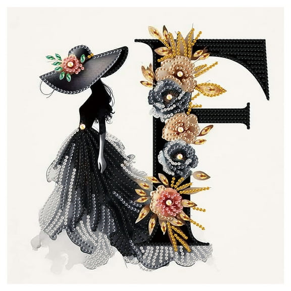 5D DIY Diamond Painting Kit Elegant Lady Letter F Special Shape Creative Diamond Craft Suitable for Home and Office Decor, Festive Gifts