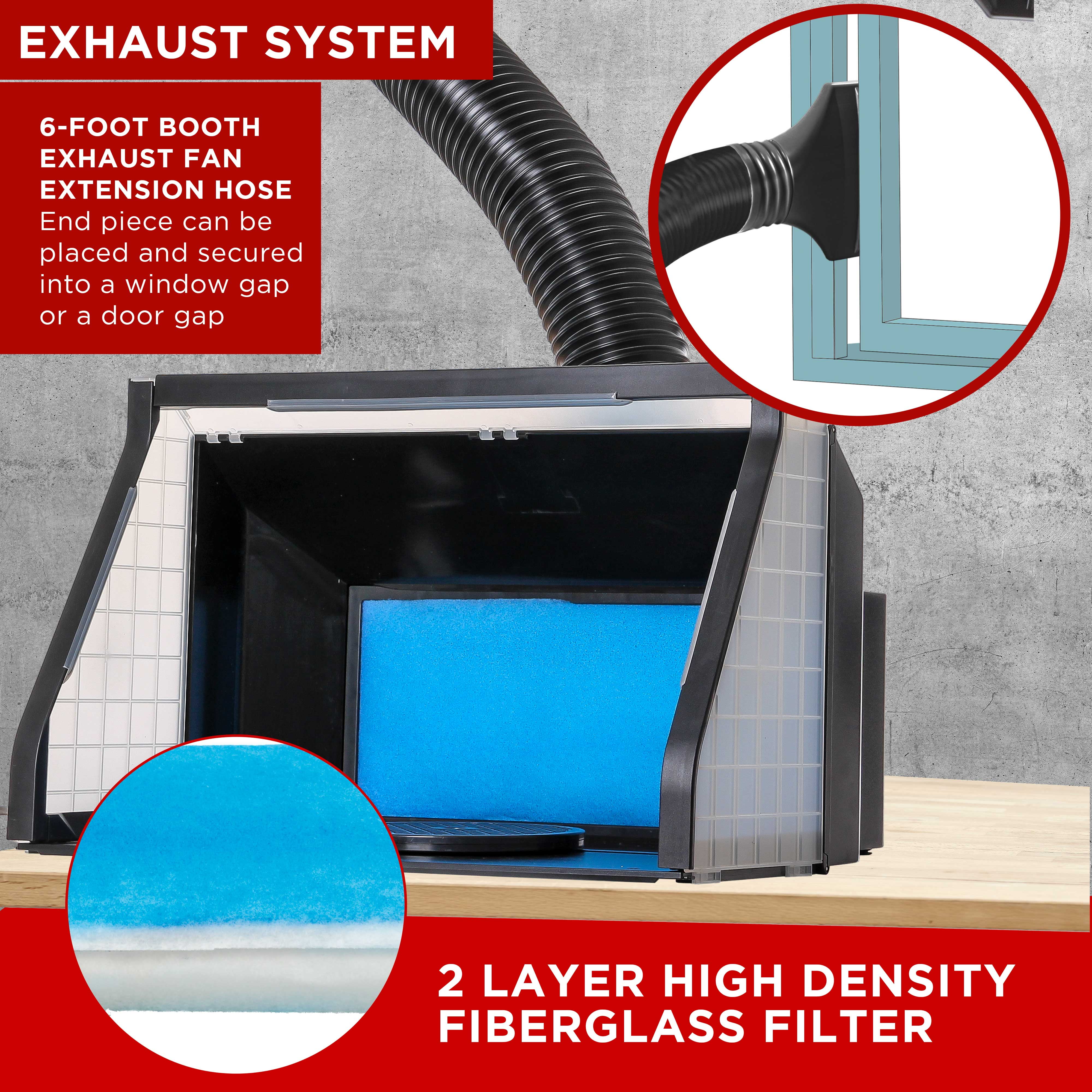 Portable, Dual Fan, Hobby Airbrush Spray Booth Kit with LED Lights, Exhaust Extension Hose (Extends up to 5.6 Feet)
