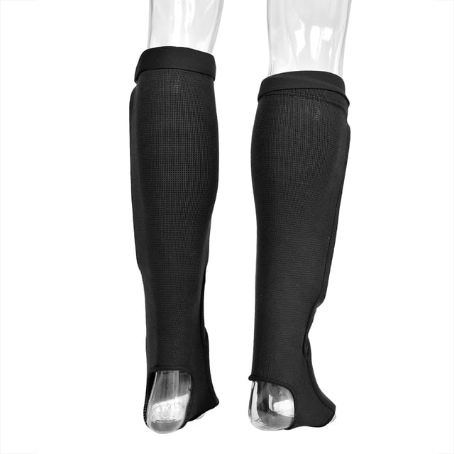 1 par de protectores de pies y piernas transpirables y duraderos para MMA Boxing Karate Taekwondo (negro M)