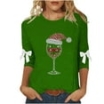thumbnail image 2 of Xdegoge Womens Christmas Tops Glitter Crew Neck Wine Glass 3/4 Sleeve Shirt Trendy Bowknot Casual Vacation Blouse Holiday Vintage Funny Shirt Winter Loose Shirts 2025, 2 of 4