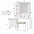thumbnail image 2 of Makeup Vanity Desk with LED Mirror, 3 Lighting Modes, 5 Drawers, Movable Side Storage Cabinet & Stool for Bedroom, 2 of 8