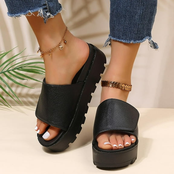 BONIXOOM Platform Sandals Women Clearance None Platform V-Day Casual Summer Shoes For Women Black Size 6.5