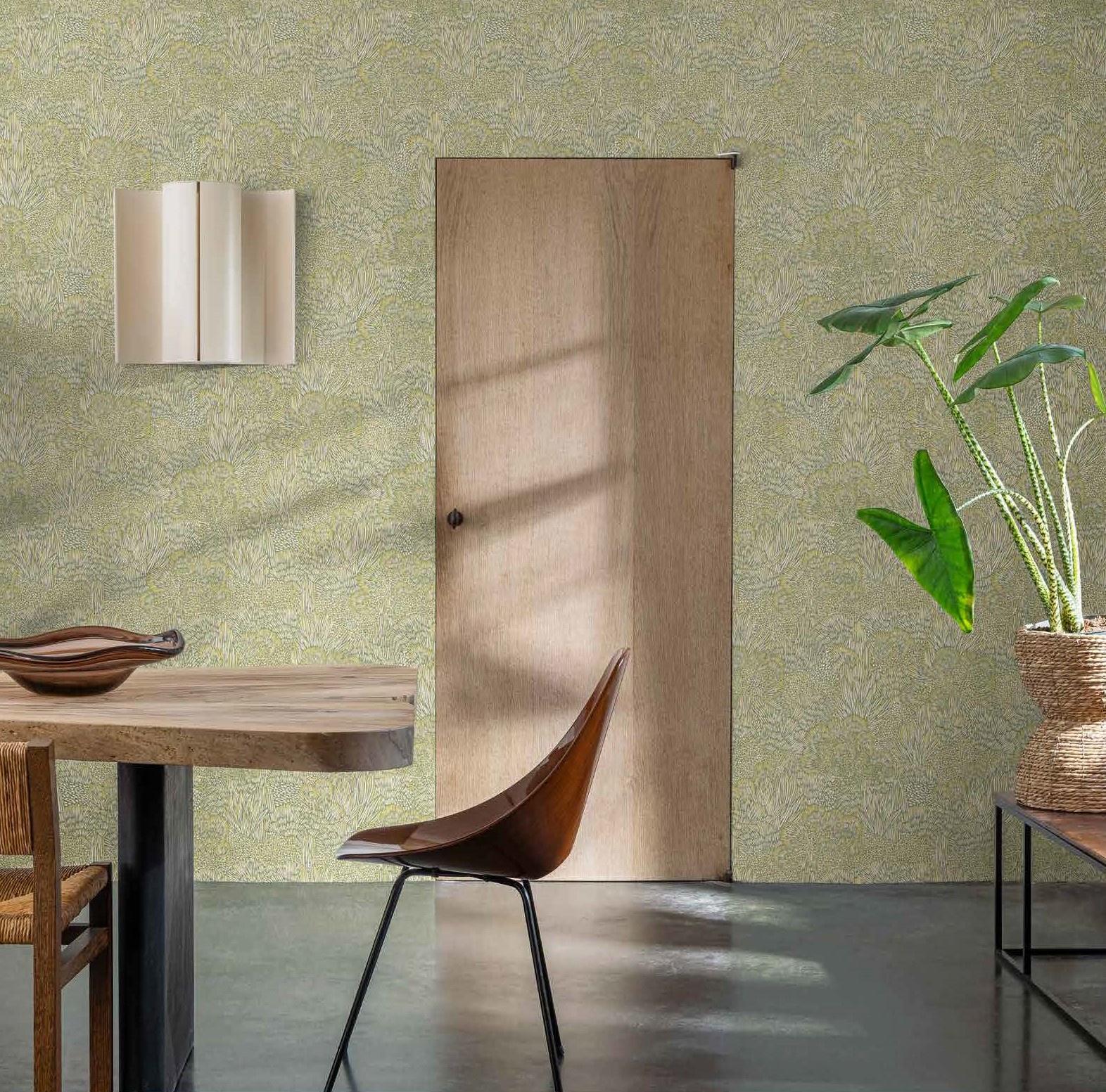 Green & Gold Embossed Leaves & Trees Tropical Wallpaper, Double Roll, 57 sqft