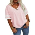 thumbnail image 4 of Plus Size Women Striped Short Sleeved V-neck Casual Simple T-shirt Tops, 4 of 4