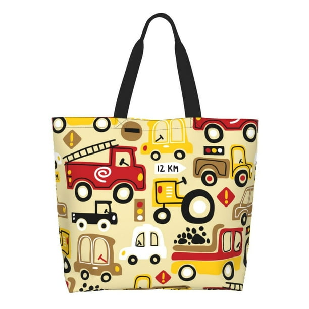 Fotbe Vehicles Bolsa Tote Estética de Lona con Estampado para Mujer - Bolsa Reutilizable de Hombro Casual para Vacaciones, Compras, Trabajo y Gimnasio
