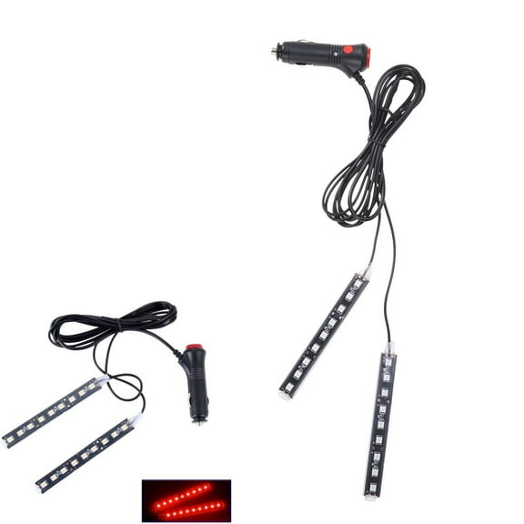 HEMOTON 2PCS Car Footwell LED Light Strips Single Color Interior Ambient Lighting Under Dash Decorative Lights