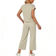 thumbnail image 5 of VBTAPA Two Piece Sets for Women Summer Outfits Lounge Sets V Neck Tops Wide Leg Pants Vacation Travel Outfits Beige S, 5 of 7