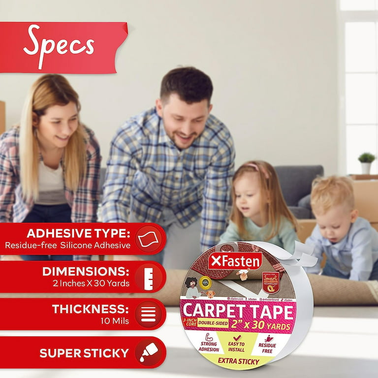 XFasten Double Sided Carpet Tape, 2 Inches x 30 Yards Bundle with Carpet  Tape Extra Sticky, 2 Inches x 30 Yards - Double Sided Carpet Tape for Area
