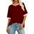 thumbnail image 3 of Fmbrln Womens Plus Size Tops Short Sleeve Crew Neck T-shirts Summer Casual Loose Color Block Tees Blouse, 3 of 5