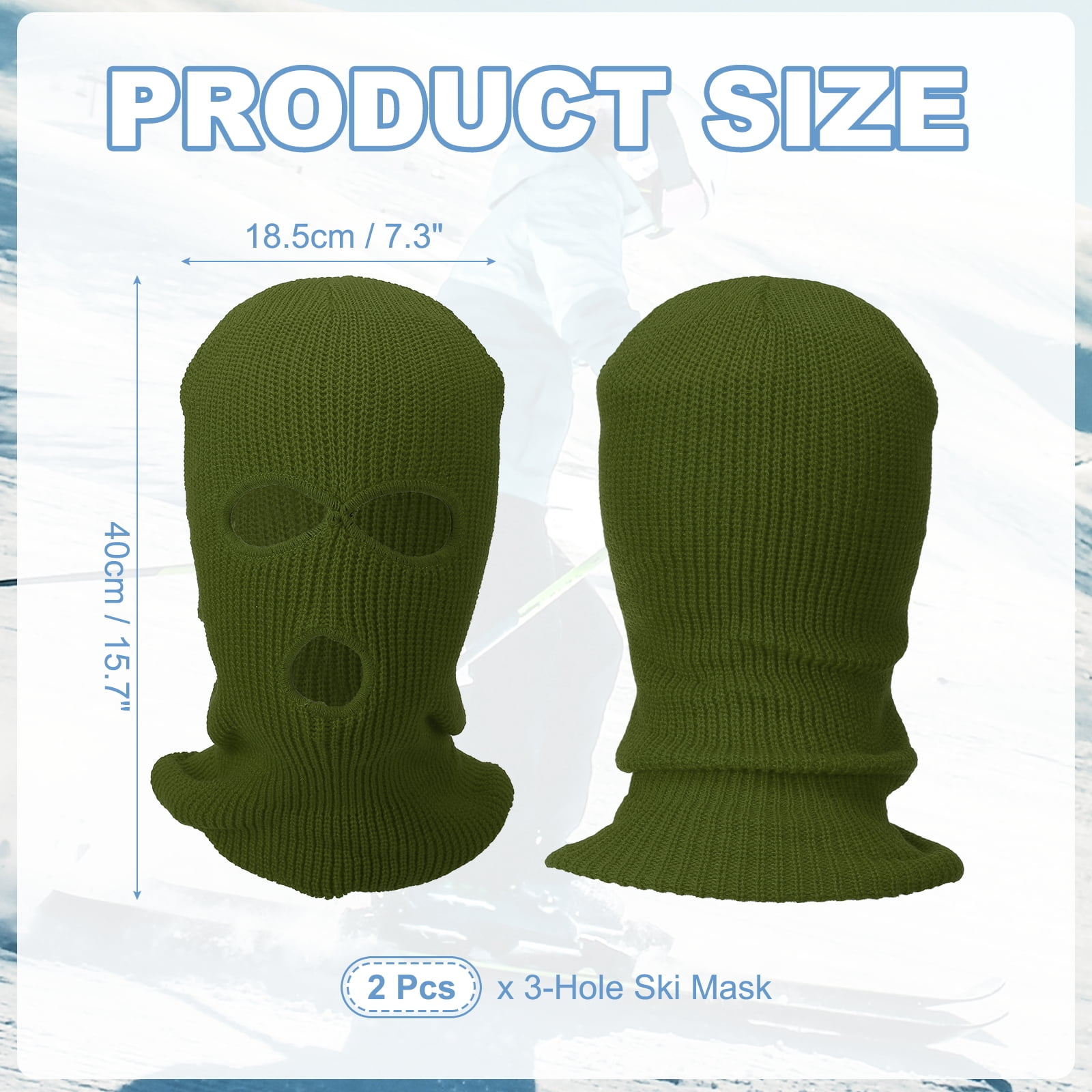 Uxcell 3-Hole Full Face Mask Cover, Ski Mask Knitted Warm Knit Cover Winter Balaclava Face Mask Cap Ski Polyester& 2 Pcs& Dark Green -Fitting for ( Men/Women/Winter Outdoor Sports/Skiing)