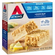 Atkins Lemon Flavored Snack Bar, High Protein Bar, Low Sugar and Low Carb, Keto Friendly Snack, High in Fiber, Gluten Free, Made with Real Almond Butter, 5 Count