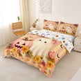 thumbnail image 3 of Homewish Fall Bow Ghost Pumpkin Duvet Cover Queen for Girls, Peach Striped Maple Daisy Queen Bedding, Halloween Reversible, 3pcs, 1 Duvet Cover and 2 Pillowcases, 3 of 6