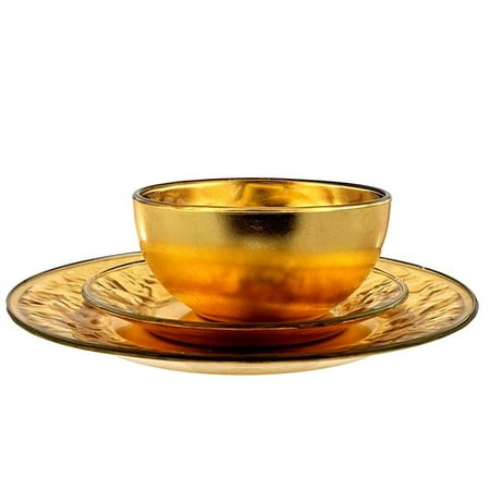 

Red Pomegranate Collection 0950-1 Rocher Gilded Glass Dinnerware Set Gold - 12 Piece