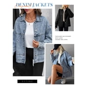 Eytino Womens Denim Jacket Oversized Jean Jacket Casual Long Sleeve Drop Shoulder Button Front Jean Jacket Coat with Pockets