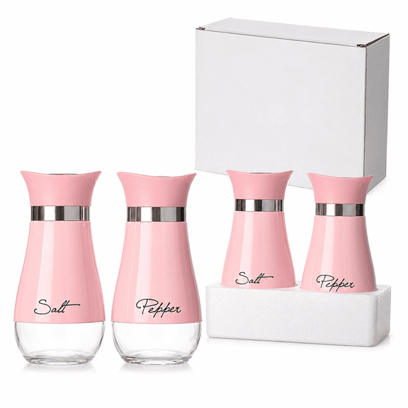 2 Pack Pink Salt and Pepper Shakers Set, Salt and Pepper Dispenser with Glass Bottom for Kitchen Accessories, Easy Filling