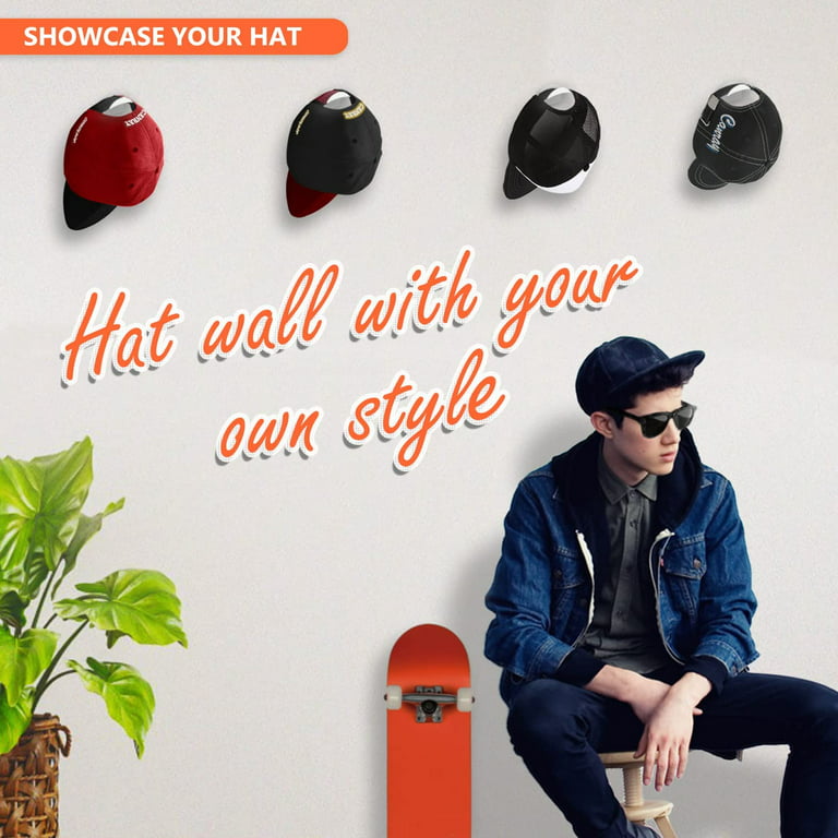 Hat Hooks for Wall Mount - Adhesive Hat Rack for Baseball Caps, Cap  Organizer Holder, No Drilling, Stick On