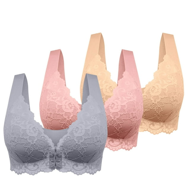 WZXFASHION Womens No Ring French Womens Front Close Bra T Back Plus Size Unlined Bra For Large Bust Bra O L