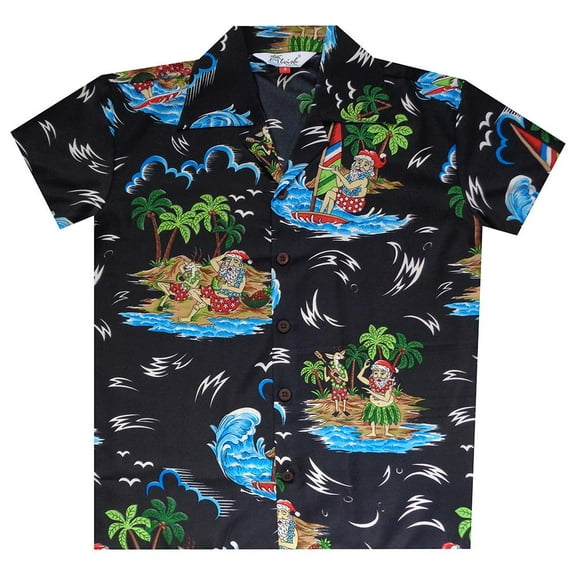 Hawaiian Shirts 49B Boys Reindeer Santa Beach Aloha Casual Holiday Black S