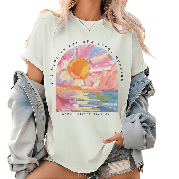 Women's Tee T-Shirt Top His Mercies Are New Every Morning Print Short Sleeve Round Neck White S-5XL