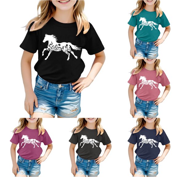 WERYOUNG Girls Summer T Shirts Casual Short Sleeve Round Neck Tees Daily Wear Fashion Printed T-Shirts For Toddler Kids Soft Tops 3-4 Years