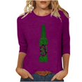 thumbnail image 1 of Pompotops T-Shirt d'Été Décontracté pour Femmes Imprimé Bière Col Rond Manches 3/4 Ample en Solde, 1 of 5