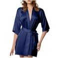 thumbnail image 3 of Kilaqueen Women's Silk Satin Robe 3/4 Sleeves Silk Kimono Bathrobe with Belt Bridal Wedding Party Robe Lightweight Sexy V Neck Sleepwear, 3 of 4