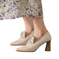 thumbnail image 3 of NOKIO Women's Retro English Style Pointed Thick Heel French Single Shoes Closed Pointed Toe Pumps Dress Office Shoes for Women Low Block Heels Comfortable Wedding Pumps, 3 of 6