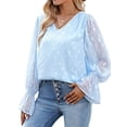 thumbnail image 4 of Txlixc Camisa de chiffon de encaje femenino casual suéter básico de manga larga con cuello V sólido y expansión, adecuado para la calle del Club Txlixc  moda, 4 of 7