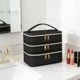 thumbnail image 1 of Neceser de baño, organizador de cosméticos compacto con cremallera, bolso de mano para mujer, neceser para esmalte de uñas, camping, hogar, cosméticos Negro, 1 of 10