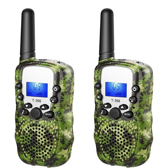 Walkie Talkies para niños, 22 canales, linterna, juguete para acampar al aire libre, paquete de 2,Green