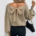 thumbnail image 3 of WTOBBY Women's Casual Loose Bow V-Neck Solid Color Sweater, Fashionable Pullover for Daily Wear, Comfortable and Chic with Decorative Bow Detail,Khaki XL, 3 of 7