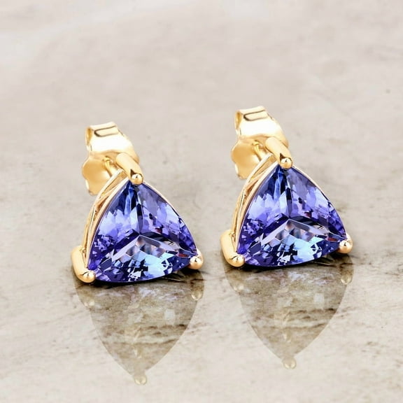 beryl_creation 14K Yellow Gold Over Tanzanite Earrings Tanzanite Trillion Stud Earrings