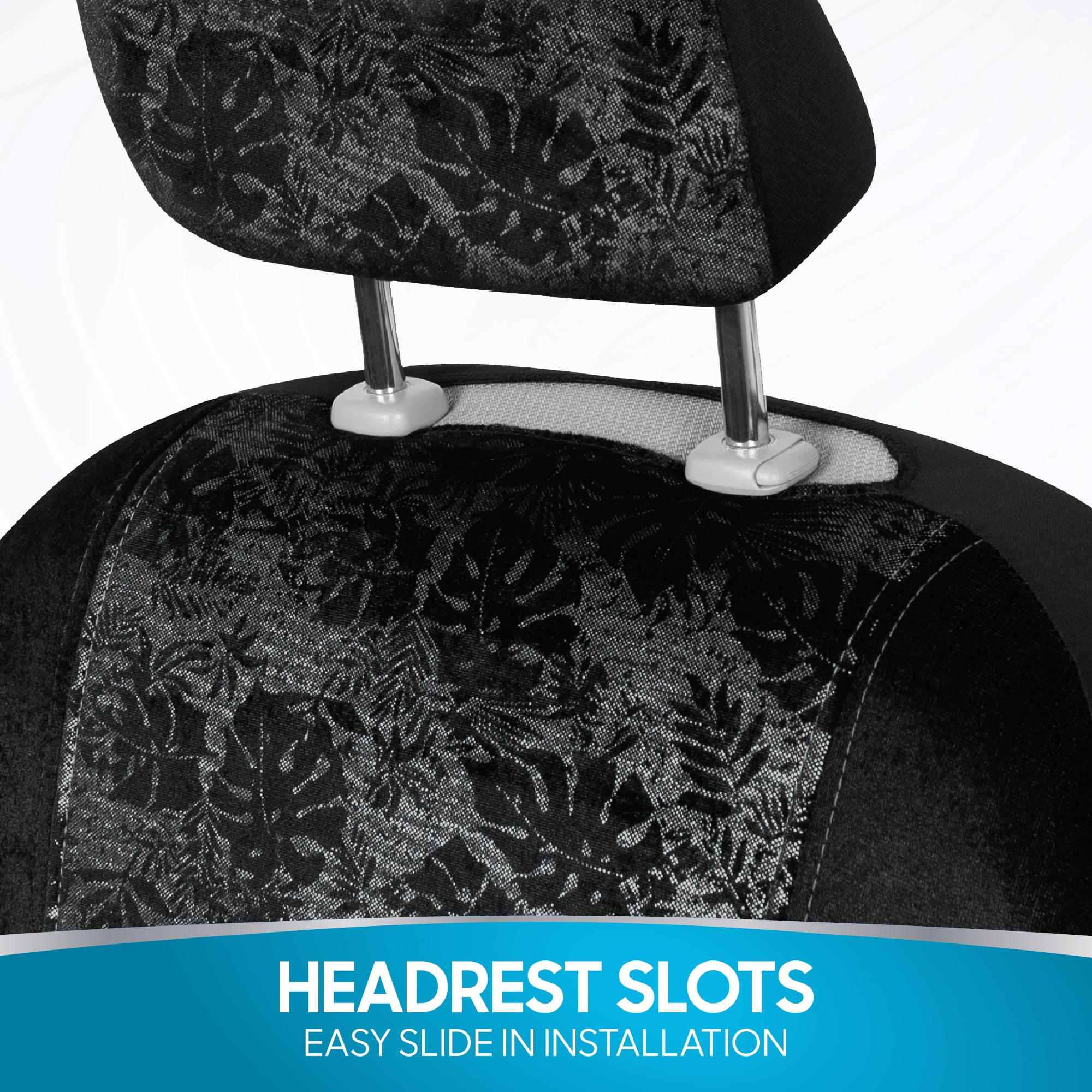 BDK Black Maui Car Seat Covers for Front Seats, 2 Pack – Tropical Pattern with Matching Headrest, Sideless Design for Easy Installation, Fits Most Car Truck Van and SUV